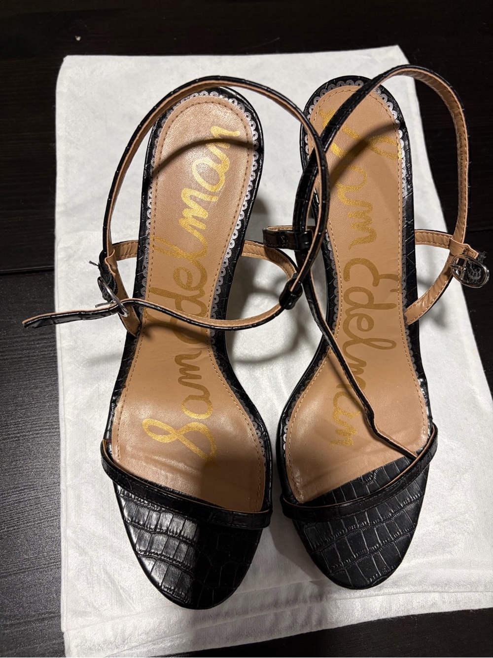 Sam Edelman Black Croc-Embossed Slingback Heels